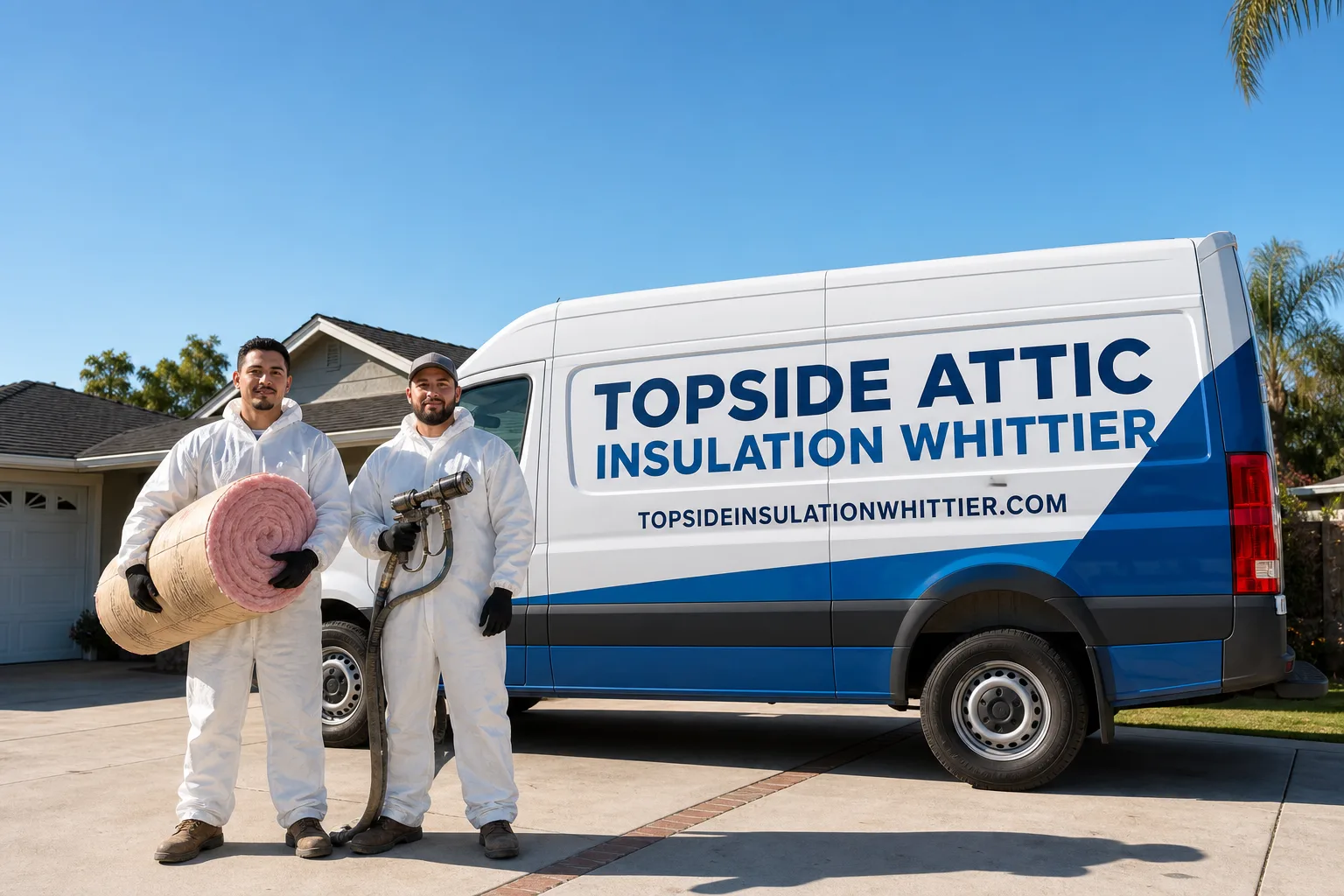 Topside Attic Insulation Whittier insulation service vehicle and crew in Whittier, CA